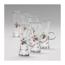 Set 6x pahar transparent cu toartă pentru lichior, motiv de buchet nr. 5