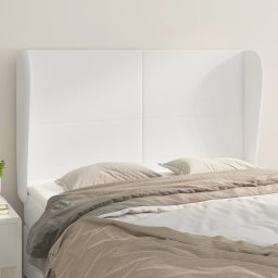 Tablie de pat cu aripioare, alb, 147x23x118/128 cm, piele eco GartenMobel Dekor