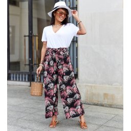 Gemre Pantaloni negri cu pliuri largi pentru femei Sijam