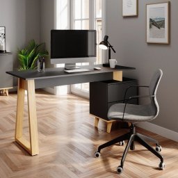 BIA10 - Birou 138 cm, masa de calculator office cu 2 sertare - Alb / Gri - Culoarea Stejar