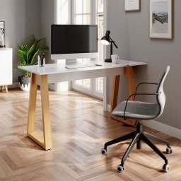 BIA9 - Birou 138 cm, masa de calculator office - Alb / Gri - Culoarea Stejar