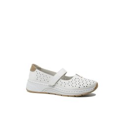 Pantofi damă confortabili Rieker albi cu perforații și baretă RIKN6553-80-39 EU