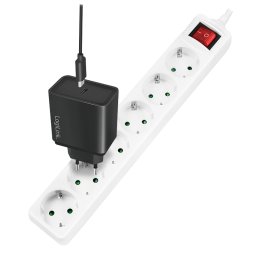 Prelungitor PRELUNGITOR LOGILINK, Schuko x 6, cablu 3G 1.5mm2, 230 V/16 A, 50 Hz, max. 3500 W, buton intrerupator iluminat, IP20, 1.5m, alb, "LPS202" (timbru verde 0.8 lei)
