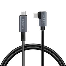 CABLU alimentare si date LOGILINK, pt. smartphone, USB 2.0, USB Type-C (T) la USB Type-C (T) la 90 grade, 1m, PD 100W, 2 x ecranat, plastic, negru, "CU0182" (timbru verde 0.08 lei)