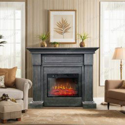 Semineu electric decorativ ElectricSun MONTENEGRO gri, cu incalzire, sunet, 3 culori, cu APP internet, L127xH107cm