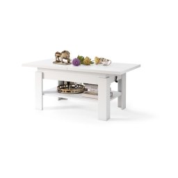 Masă de cafea extensibilă ROY, blat cu ridicare, 130/170x65 cm, albă