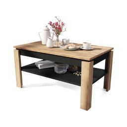 Masă de cafea extensibilă ADEN cu blat rabatabil și poliță, stejar craft/negru