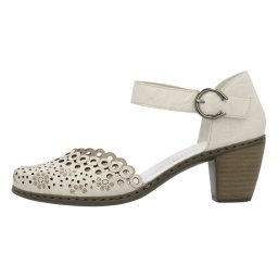 Pantofi dama, Rieker, 40902-60-Bej, casual, piele naturala, perforati, cu toc, bej (Marime: 42)