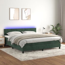 Pat cu arcuri, saltea si LED, verde închis, 160x200 cm, catifea GartenMobel Dekor