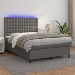 Pat cu arcuri, saltea si LED, gri, 140x200 cm, piele eco GartenMobel Dekor