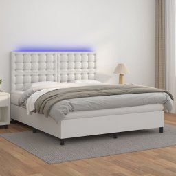 Pat cu arcuri, saltea si LED, alb, 180x200 cm, piele ecologica GartenMobel Dekor