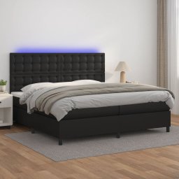 Pat cu arcuri, saltea si LED, negru, 200x200cm, piele ecologica GartenMobel Dekor