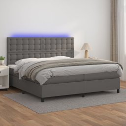 Pat cu arcuri, saltea si LED, gri, 200x200 cm, piele ecologica GartenMobel Dekor