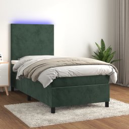 Pat continental cu saltea si LED verde închis 80x200 cm catifea GartenMobel Dekor
