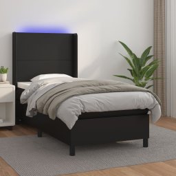 Pat cu arcuri, saltea si LED, negru, 100x200cm, piele ecologica GartenMobel Dekor
