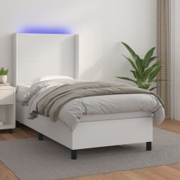 Pat cu arcuri, cu saltea si LED, alb, 100x200 cm, piele eco GartenMobel Dekor