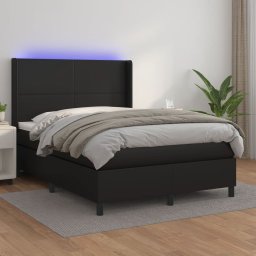 Pat cu arcuri, saltea si LED, negru, 140x200cm, piele ecologica GartenMobel Dekor