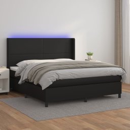 Pat cu arcuri, cu saltea si LED, negru, 160x200 cm, piele eco GartenMobel Dekor