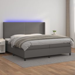 Pat cu arcuri, saltea, gri, 200x200 cm, piele ecologica GartenMobel Dekor