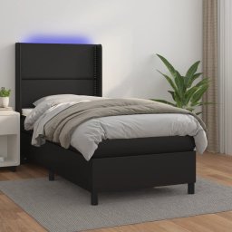 Pat cu arcuri, saltea si LED, negru, 90x190 cm, piele ecologica GartenMobel Dekor