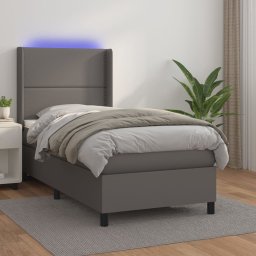 Pat cu arcuri, cu saltea si LED, gri, 100x200 cm, piele eco GartenMobel Dekor