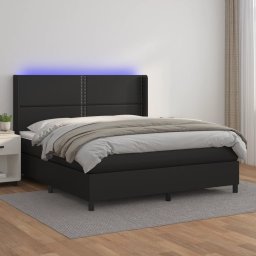 Pat cu arcuri, saltea si LED, negru, 180x200cm, piele ecologica GartenMobel Dekor