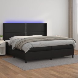 Pat cu arcuri, saltea si LED, negru, 200x200cm, piele ecologica GartenMobel Dekor