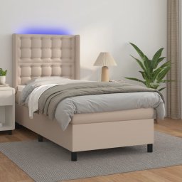 Pat cu arcuri, cu saltea si LED cappuccino 90x190 cm, piele eco GartenMobel Dekor