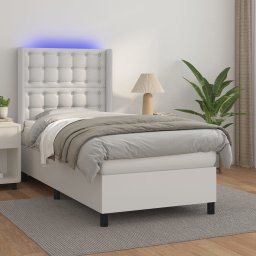 Pat continental cu saltea & LED, alb, 90x200 cm, piele eco GartenMobel Dekor