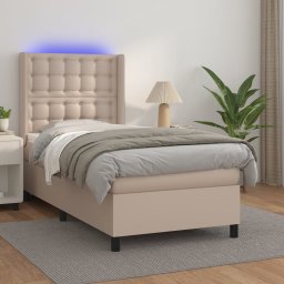 Pat cu arcuri, cu saltea si LED, cappuccino 90x200 cm piele eco GartenMobel Dekor