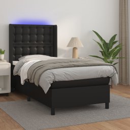 Pat cu arcuri, saltea si LED, negru, 100x200cm, piele ecologica GartenMobel Dekor