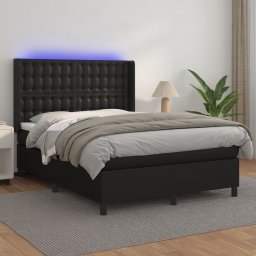 Pat box spring cu saltea, negru, 140x190 cm, piele ecologica GartenMobel Dekor