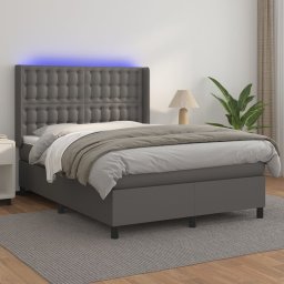 Pat cu arcuri, cu saltea & LED, gri, 140x190 cm, piele eco GartenMobel Dekor