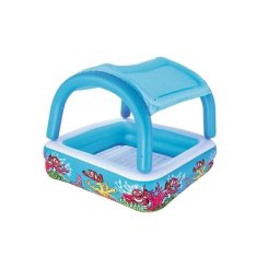 Piscina gonflabila pentru copii, patrata, cu acoperis, model coral, 147x147x122 cm, Bestway