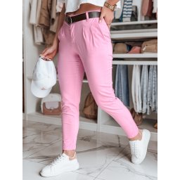 Pantaloni chino roz de damă cu curea