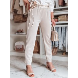 Pantaloni de damă LEGISSA cu flori, bej deschis