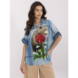 Cămașă din denim cu imprimeu leopard