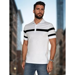 Tricou polo alb bărbătesc cu dungi