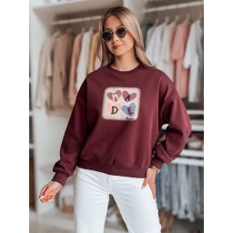 Hanorac supradimensionat pentru femei cu inimioare MADELIN bordo