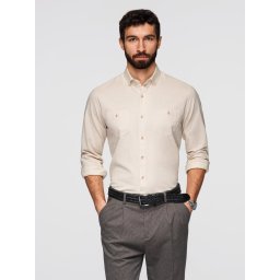 Ombre Men's linen shirt with classic collar and pockets REGULAR FIT - cream