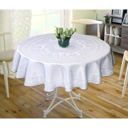 Față de masă impermeabila, rotunda, Valentini Bianco, Model Jackline Olive 160 cm, culoare Alba