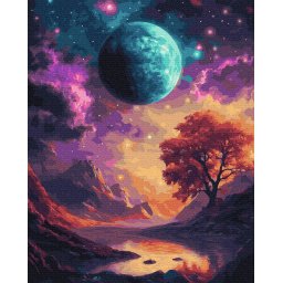 Set pictura pe numere, cu sasiu, Peisaj cosmic, 40x50 cm