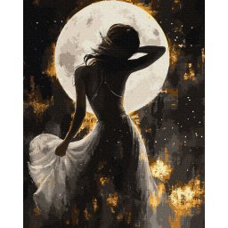 Set pictura pe numere, cu sasiu, Dans sub clar de luna - culori aurii, 40x50 cm