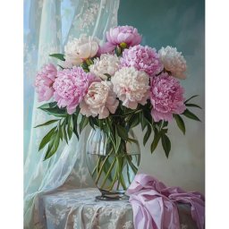 Set goblen cu diamante, cu sasiu, Buchet de bujori, 40x50 cm
