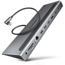 Hub USB Triple 4k Display, Superspeed USB-c, 2 HDMI, DP, GLAN, 3 USB-A, PD, card reader, audio out, carcasa metalica