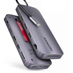 Hub USB HMC-12GM2, USB-C 3.2 Gen 2, 3x USB-A, M.2 SATA/NVMe, HDMI, DisplayPort, RJ-45, SD/mSD, audio, PD 100W
