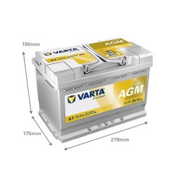 Acumulator auto Varta Dynamic AGM 70 Ah, 760A, Start - Stop, A7
