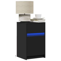 Noptiera cu lumini LED, negru, lemn prelucrat GartenMobel Dekor