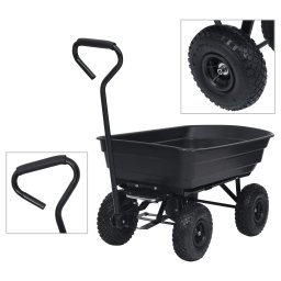 Carucior manual de gradina basculabil, negru, 300 kg, 75 L GartenMobel Dekor