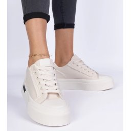 marka niezdefiniowana Beige women's canvas sneakers on a platform Verinos